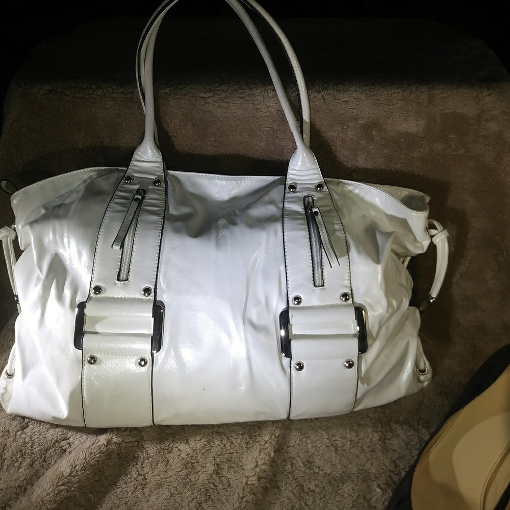 Pearlized White Leather Handbag
